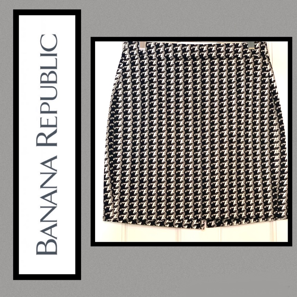 Banana Republic Black and Grey Houndstooth pencil Skirt